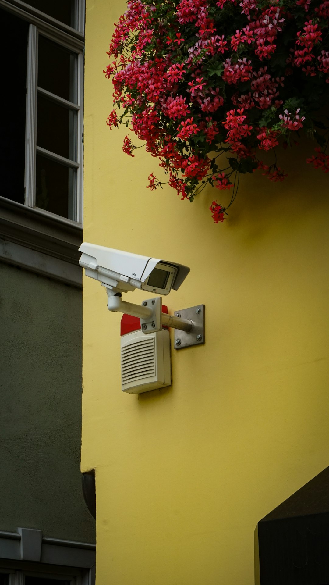 Home white-and-gray-security-camera-mounted-on-yellow-painted-wall-ct7ieez5-g8